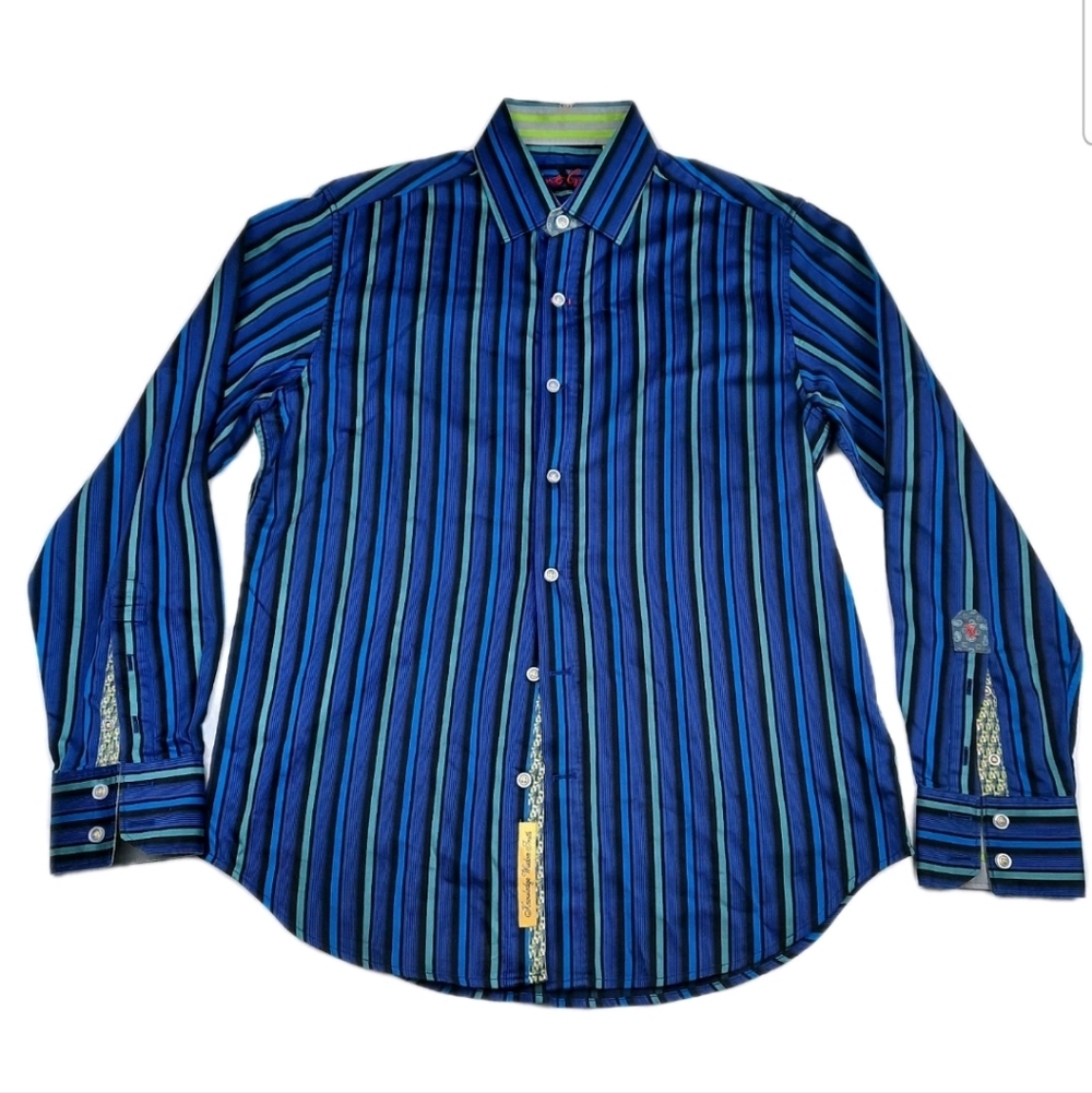 Robert Graham Retro-Modern Eclectic Bold Stripe Button Down Tailored Fit Mens M